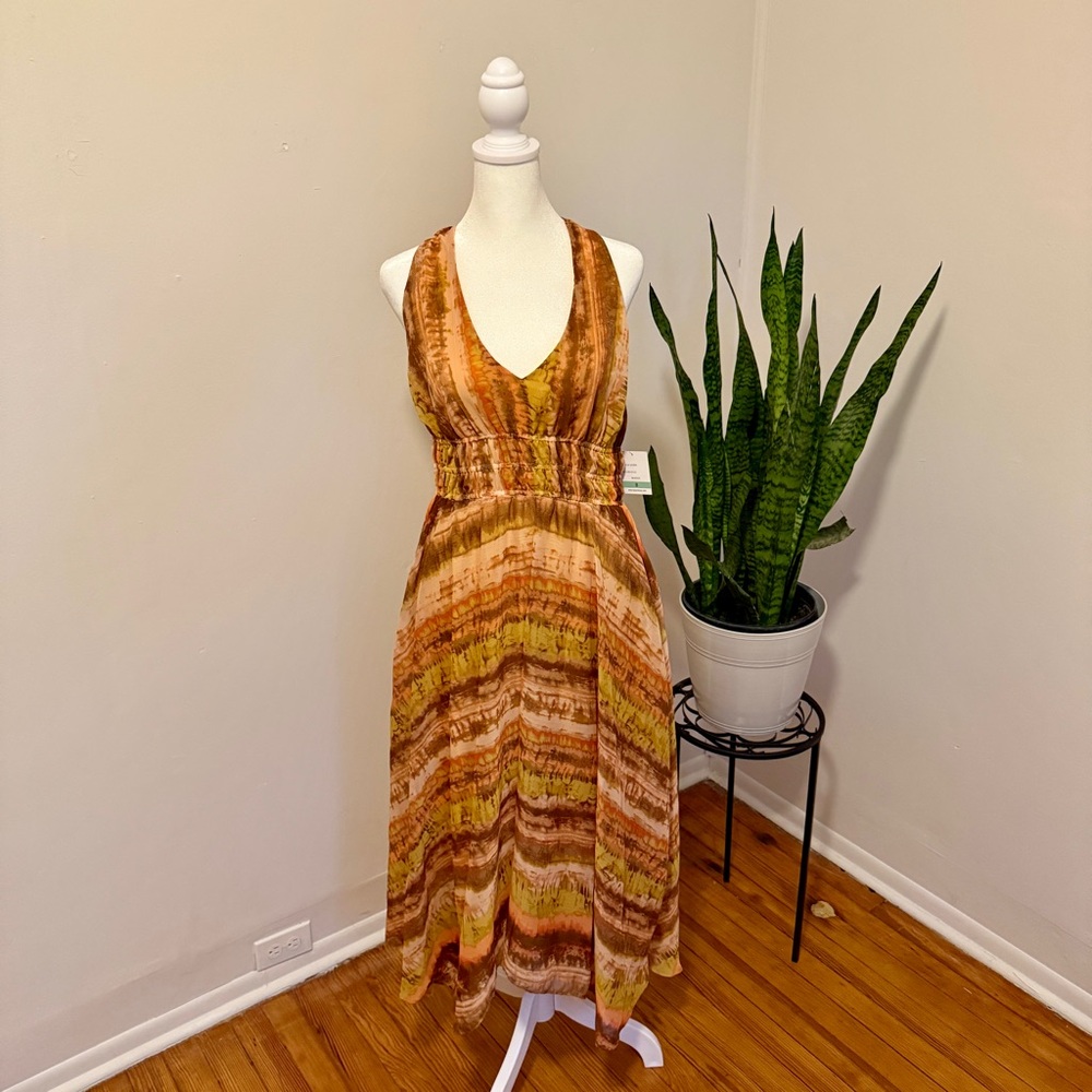 Taylor | Orange and Brown Halter Sundress